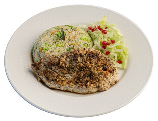 Keto diet healthy plate with Grill Chicken, Mixed Couscous and Red Rice, Vegetables