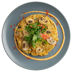 Keto diet food omelet packed with mushrooms and herbs sauteed in butter