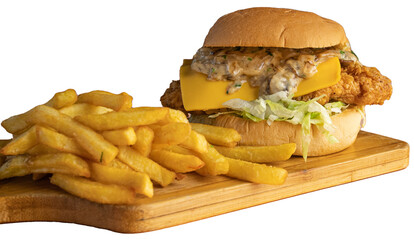 Truffle Mushroom Burger with Crispy chicken served with lettuce, cheese and truffle mayo