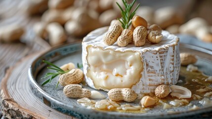 Camembert cheese and peanuts - obrazy, fototapety, plakaty