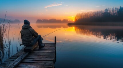 A Man Fishing at Sunset - Powered by Adobe