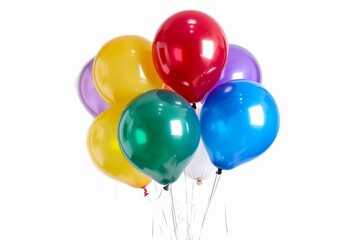 colorful helium balloons floating in the air isolated on white party decoration