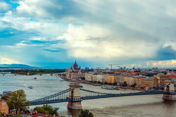 Szechenyi Chain Bridge over the Danube river, Budapest, Hungary