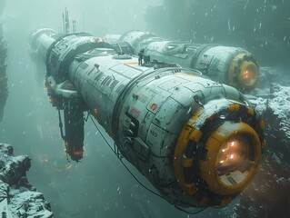 Futuristic Spacecraft Navigating the Depths of the Alien Underwater Environment