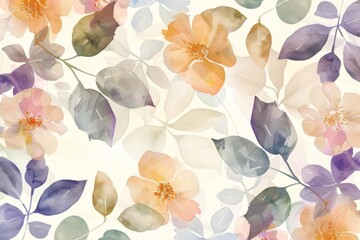 delicate watercolor floral pattern with leaves and flowers