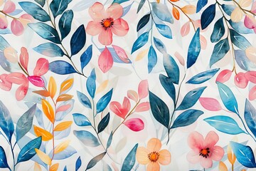 delicate watercolor floral pattern with leaves and flowers