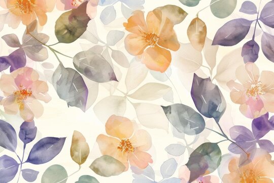 delicate watercolor floral pattern with leaves and flowers