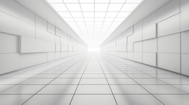 Bright Minimalist White Corridor with Perspective View