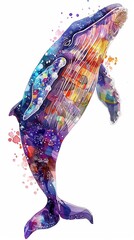 Portrait poster design of whale in vivid multicolor watercolor style