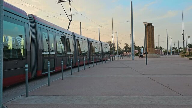  Casablanca modern Tramway passing in the A&iuml;n Seba&acirc; - Hay Mohammadi district - Morocco