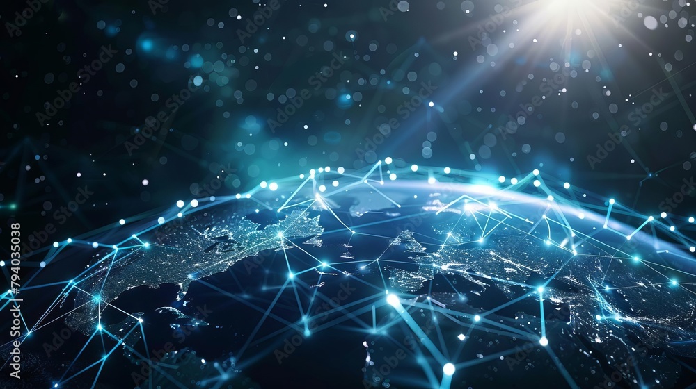 Poster global network connections circles and lines around earth futuristic technology backdrop 3d renderin