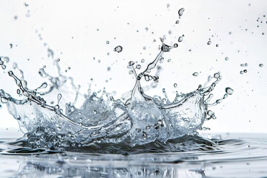 dynamic water splashes frozen in motion on pure white background liquid art closeup highspeed photography