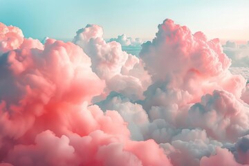 dreamy cotton candy clouds in soft pink and white hues floating in the sky surreal landscape - obrazy, fototapety, plakaty