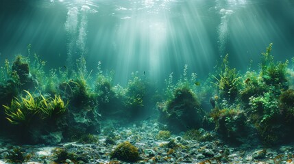 Layers of underwater vegetation from delicate seaweed leaves - obrazy, fototapety, plakaty