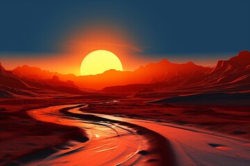 imaginary sunset landscape
