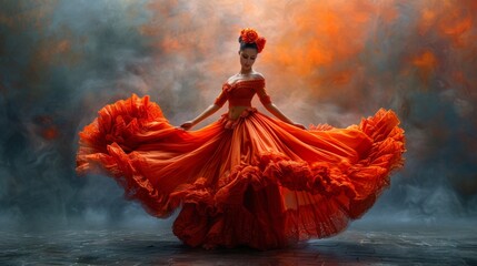 Flamenco in traditional clothes spanish dance form