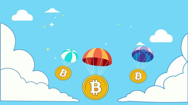 The vector footage of Bitcoin coins parachuting captures the essence of successful crypto trading. Depicting dynamism and financial freedom