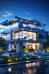 Obraz premium A smart home with energy-efficient devices and renewable energy sources.