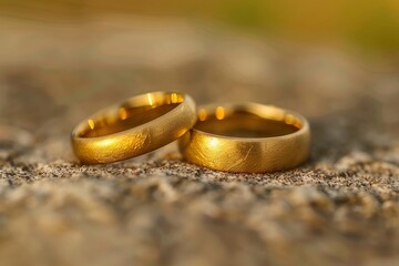 Obraz na płótnie Canvas eternal promise pair of golden wedding rings symbolizing love and commitment closeup view