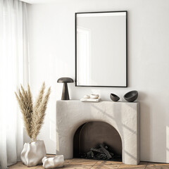 Frame mockup, ISO A paper size. Living room wall poster mockup. Interior mockup with house background. Modern interior design. 3D render
- 794039815