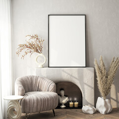 Frame mockup, ISO A paper size. Living room wall poster mockup. Interior mockup with house background. Modern interior design. 3D render
- 794039818