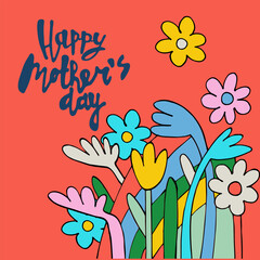 Naklejka premium Happy Mothers Day greeting card design. Elegant floral bouquet and hand-lettered greeting phrase. Isolated on dark background