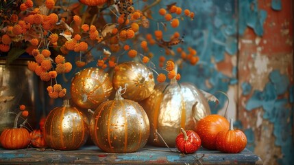 Golden Artifacts and Abundant Gourds Bask in the Dramatic Sunset Hues of this Expressionistic Still Life