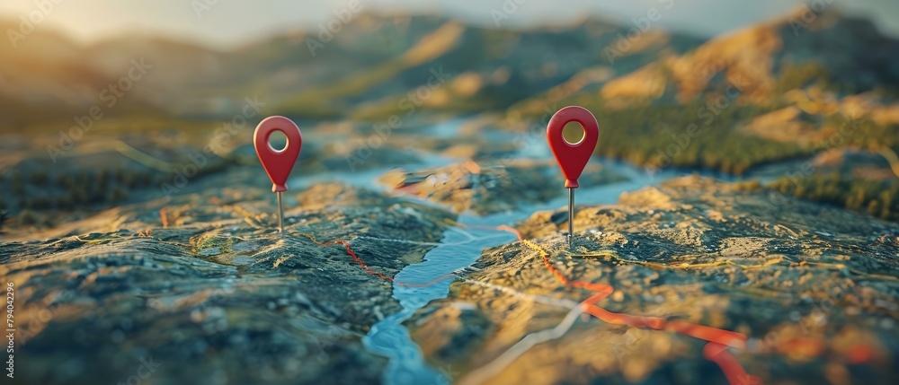 Poster gps map with two pins for efficient route planning and navigation. concept gps map, two pins, route 