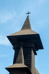 Tower of wooden church of the Deleni monastery Nativity, Constanta, Romania