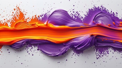 Orange yellow and purple colored stroke of acrylic paint, Painted brush stroke with purple yellow...