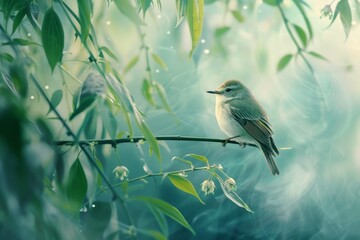 Whimsical 3D-rendered pastel birds nesting ideal for hom. Beautiful simple AI generated image in 4K, unique. - obrazy, fototapety, plakaty