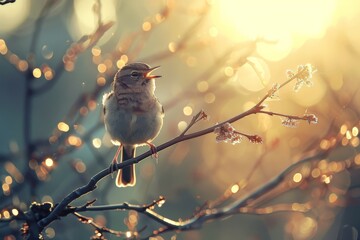 Close-up of a bird perched on a branch. With Generative AI. Beautiful simple AI generated image in 4K, unique. - obrazy, fototapety, plakaty