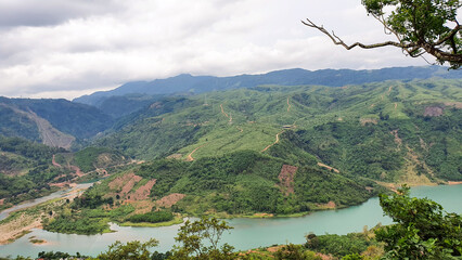 Beautiful Landscape With Mountain And River In Quang Tri Province, Vietnam.