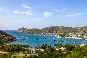 Fototapeta na wymiar Beautiful Landscape Of Vinh Hy Bay And Fishing Village In Ninh Thuan, Vietnam. Vinh Hy Bay Is Considered One Of The Four Legendary BaysIin Vietnam