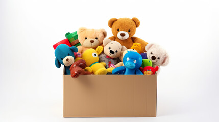 toys in a box isolated on a white background
