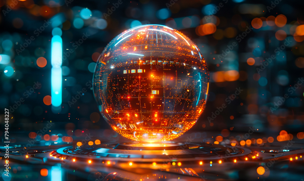 Aufkleber futuristic ai assistant sphere: digital orb in advanced software program for next-gen tech innovatio