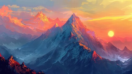 Mountain landscape at sunset - obrazy, fototapety, plakaty