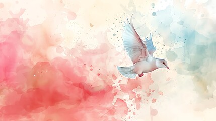 Peaceful Dove: Watercolor Background, Copy Space, Vector Illustration of Symbol of Peace