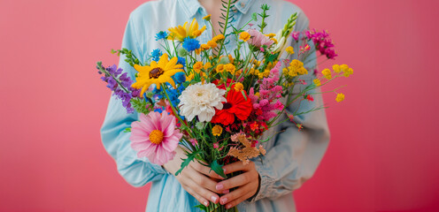 Assorted bouquet against pink background