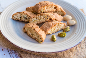 Italian Cantuccini cookies with pistachio 