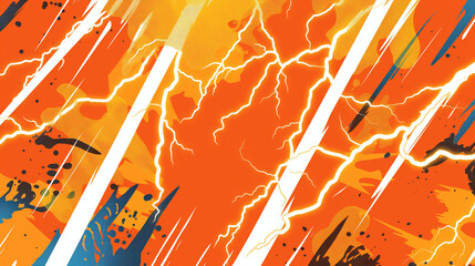 stream of orange lightning strikes, half vintage comic book pattern
