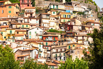 Small town with colorful houses in Italy in summer