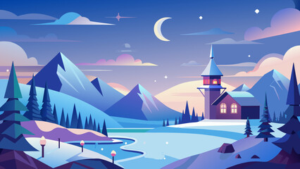 christmas vector illustration of winter landscape
