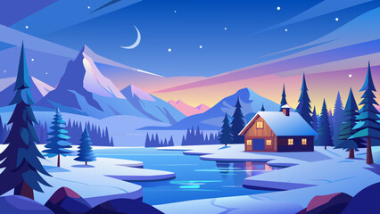 Fototapeta na wymiar christmas vector illustration of winter landscape