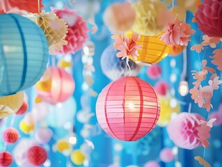 Vibrant and Festive Paper Lanterns Enhancing Themed Party Atmosphere