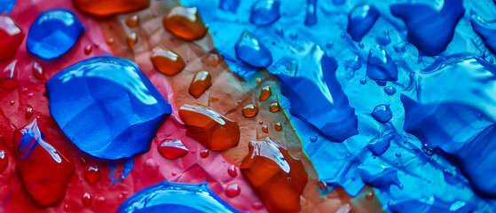 A colorful painting with water droplets on it