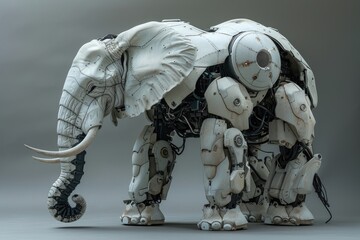 Biomechanical elephant with a reinforced exoskeleton and trunk integrated with a multi-tool interface