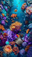 Fototapeta na wymiar Vibrant Underwater Mural Paintings by a Colorful Fish on Coral Reefs