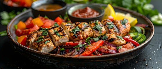 Grilled chicken fajita portion on a plate. Concept Food Photography, Grilled Chicken Fajitas, Plate Presentation, Mexican Cuisine, Delicious Dish