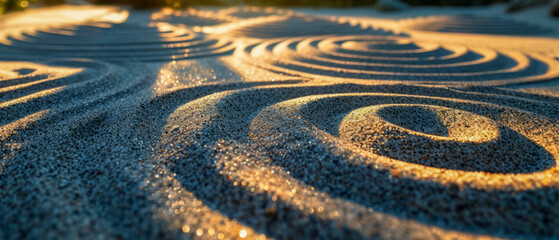 Naklejka premium Sun-Kissed Sand Spirals at Twilight Creating a Luminous Landscape